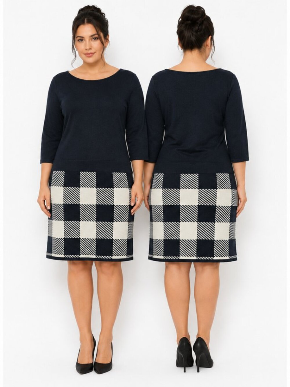 Lauren Ralph Lauren Navy Buffalo Plaid Knit Sheath Dress Large 250528074006